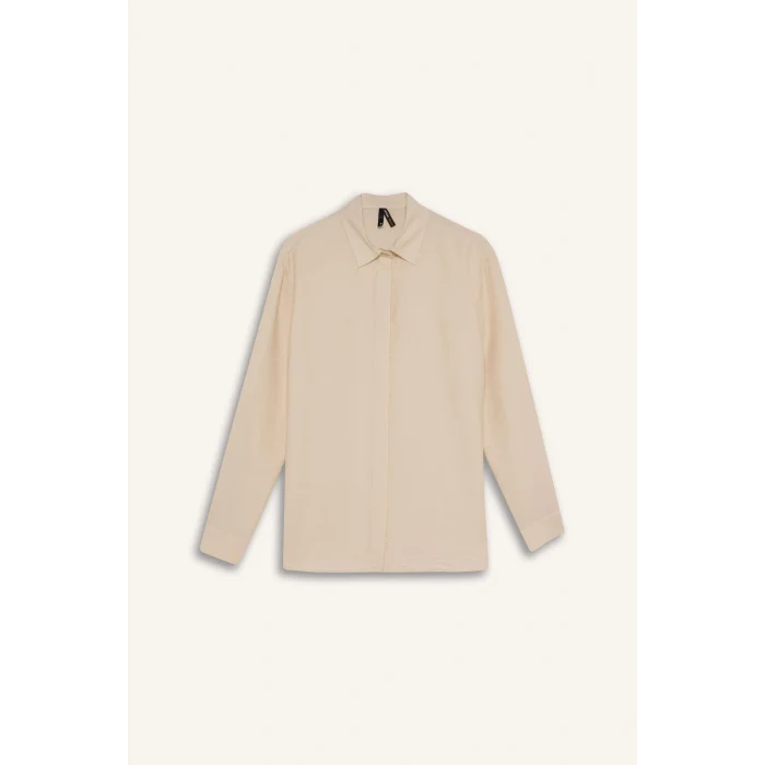 Defacto E0785 Ekru Regular Fit Basic Düz Uzun Kollu Gömlek Tunik