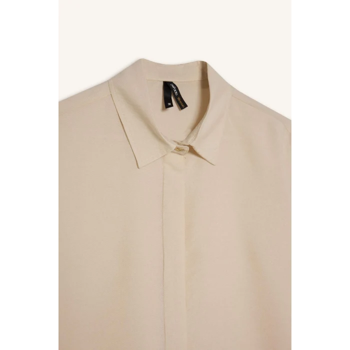 Defacto E0785 Ekru Regular Fit Basic Düz Uzun Kollu Gömlek Tunik