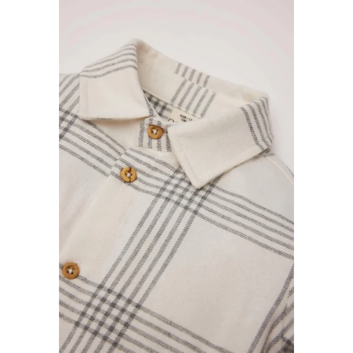 Defacto E0322 Gri Erkek Bebek 2li Takım Kareli Uzun Kollu Gömlek Beli Lastikli Pantolon