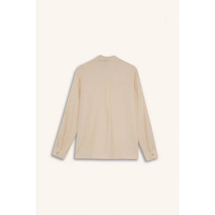 Defacto E0785 Ekru Regular Fit Basic Düz Uzun Kollu Gömlek Tunik