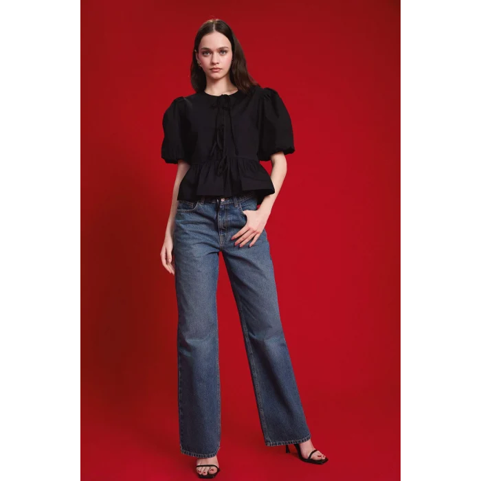 Defacto D7975 Mavi Straight Wide Yüksek Bel Geniş Paça Jean Kar Yıkamalı Pantolon