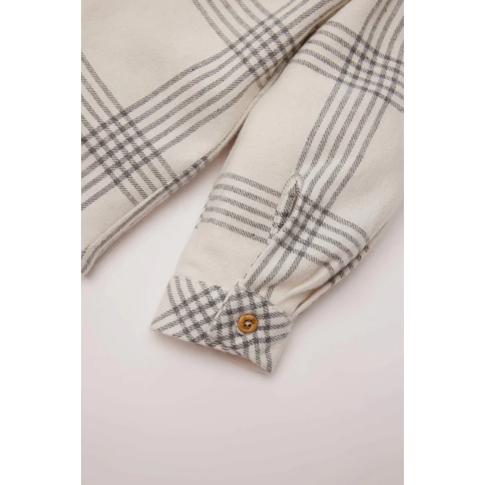 Defacto E0322 Gri Erkek Bebek 2li Takım Kareli Uzun Kollu Gömlek Beli Lastikli Pantolon