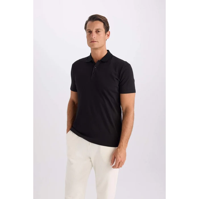 Defacto M6609 Siyah Slim Fit Dar Kesim Basic Düz Kısa Kollu Polo Tişört
