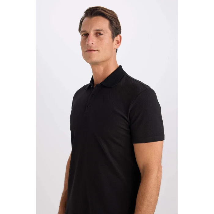Defacto M6609 Siyah Slim Fit Dar Kesim Basic Düz Kısa Kollu Polo Tişört