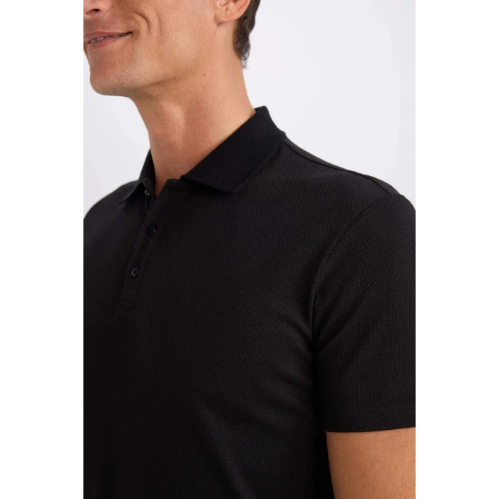 Defacto M6609 Siyah Slim Fit Dar Kesim Basic Düz Kısa Kollu Polo Tişört