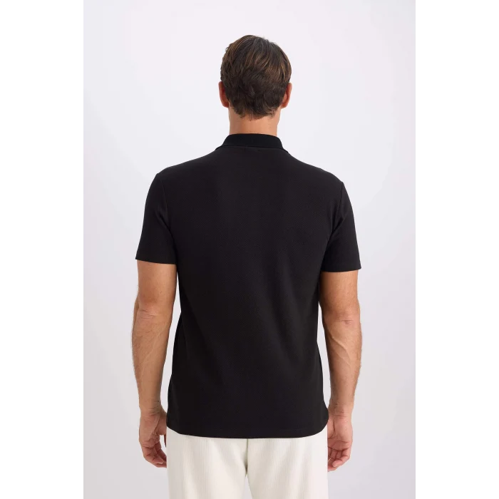 Defacto M6609 Siyah Slim Fit Dar Kesim Basic Düz Kısa Kollu Polo Tişört