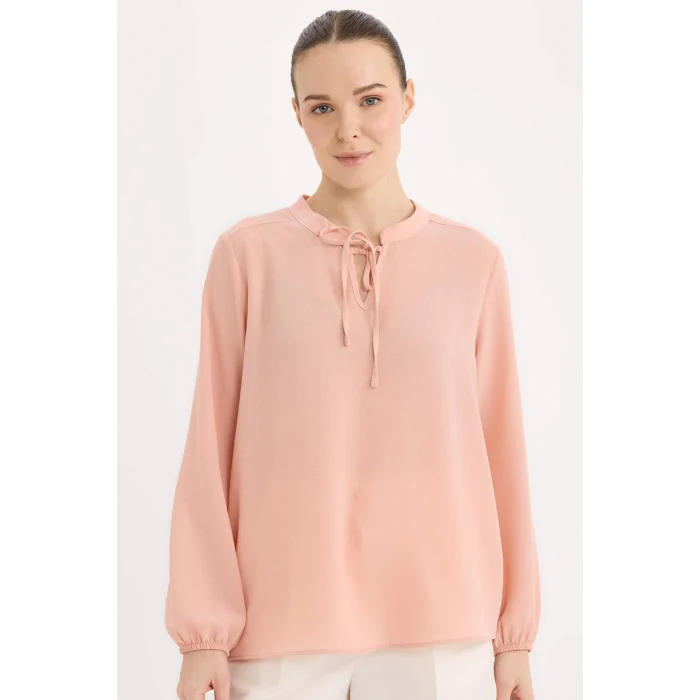 Defacto E6224 Bordo Apaş Yaka Basic Düz Uzun Kollu Bluz