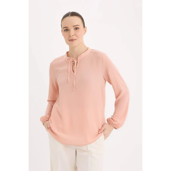 Defacto E6224 Bordo Apaş Yaka Basic Düz Uzun Kollu Bluz