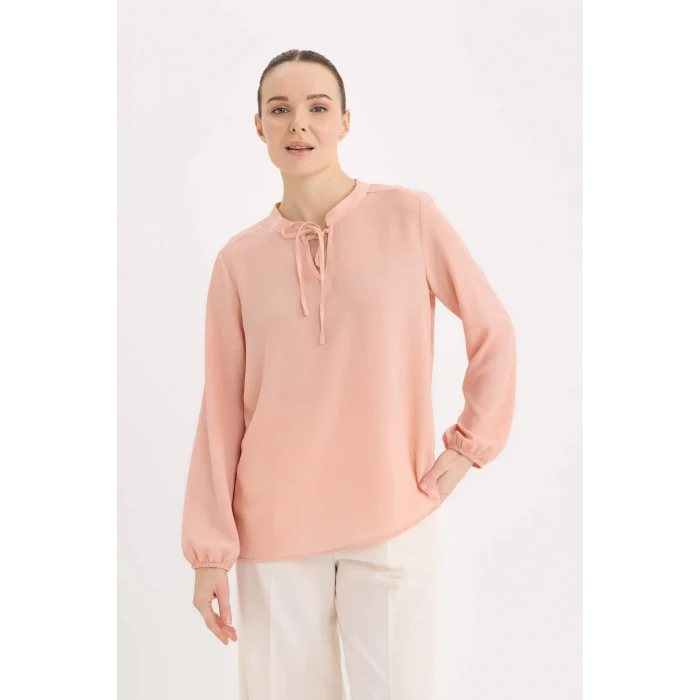 Defacto E6224 Bordo Apaş Yaka Basic Düz Uzun Kollu Bluz