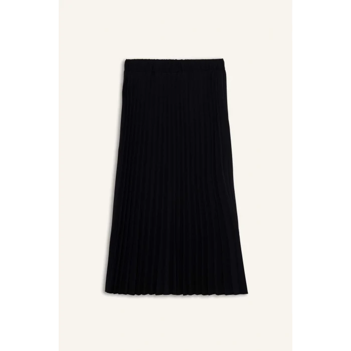 Defacto B9014 Siyah Esnek Belli Basic Düz Pilise Aerobin Midi Etek