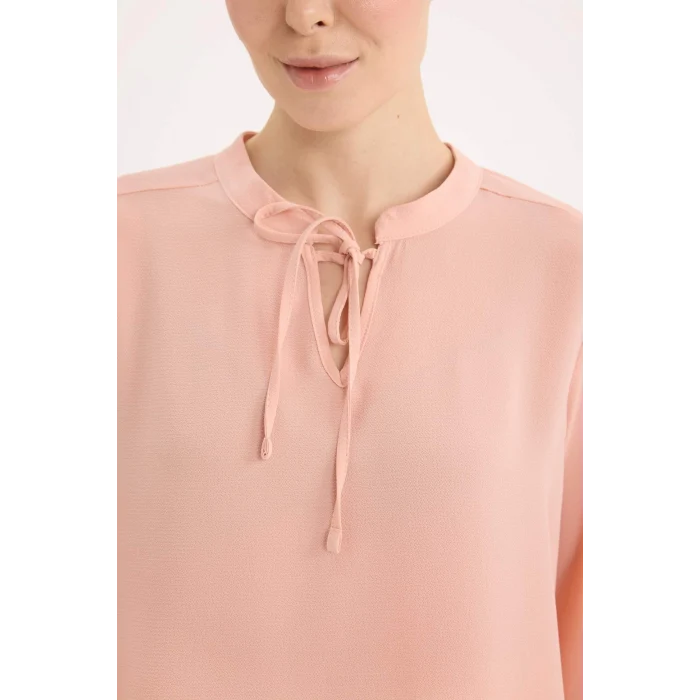 Defacto E6224 Bordo Apaş Yaka Basic Düz Uzun Kollu Bluz