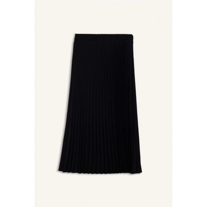 Defacto B9014 Siyah Esnek Belli Basic Düz Pilise Aerobin Midi Etek