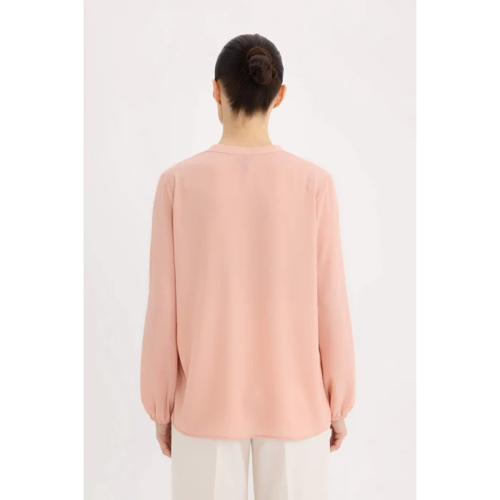 Defacto E6224 Bordo Apaş Yaka Basic Düz Uzun Kollu Bluz