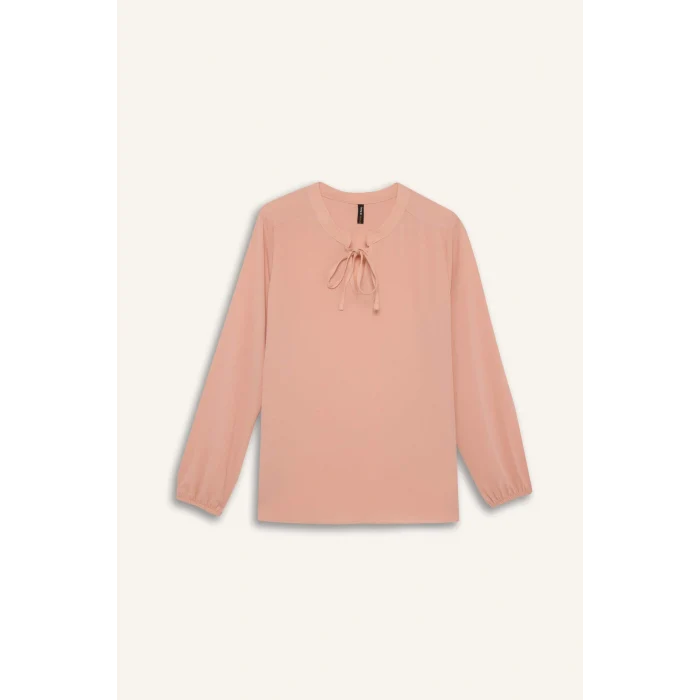 Defacto E6224 Bordo Apaş Yaka Basic Düz Uzun Kollu Bluz