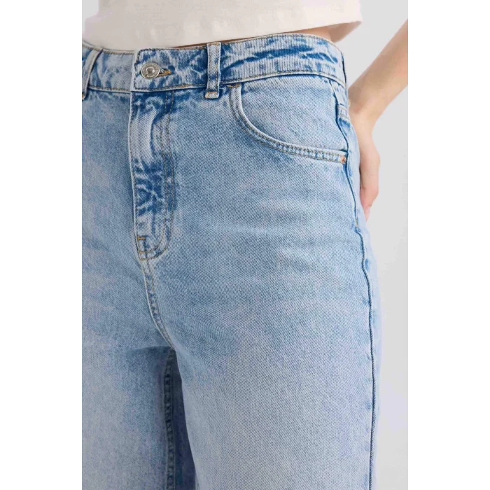 Defacto E4269 Mavi 90s Wide Leg Yüksek Bel Uzun Jean Yıkamalı Pantolon