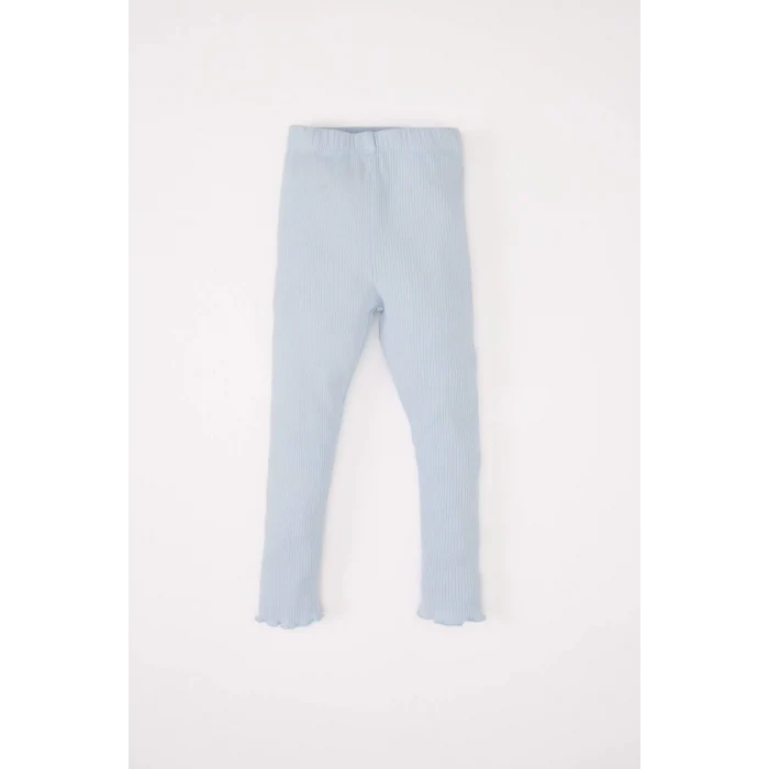 Defacto Y1122 Mavi Kız Bebek 2li Takım Çiçekli Fitilli Kaşkorse Uzun Kollu Tişört Üst Beli Lastikli Alt