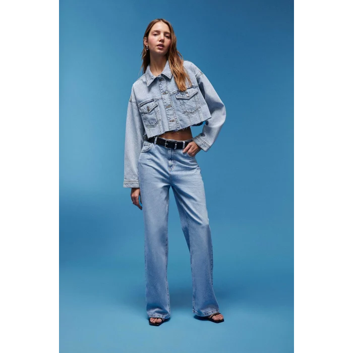 Defacto E4269 Mavi 90s Wide Leg Yüksek Bel Uzun Jean Yıkamalı Pantolon