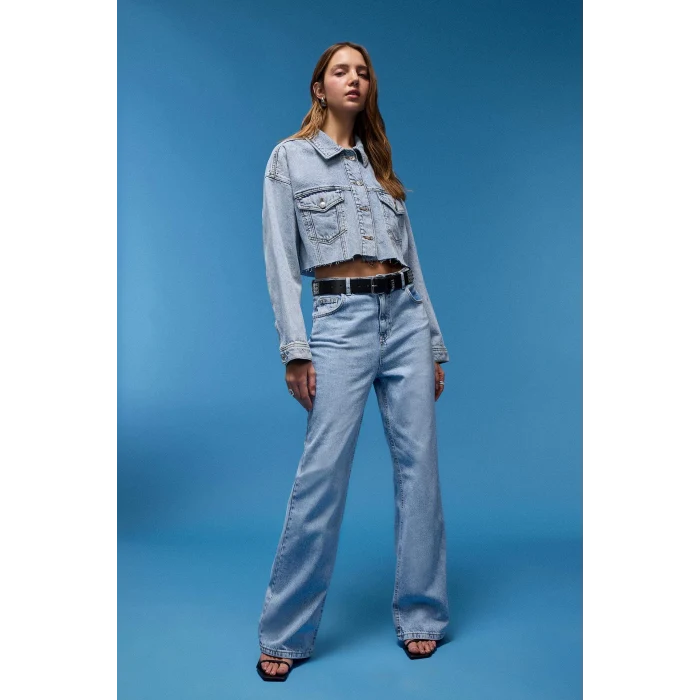 Defacto E4269 Mavi 90s Wide Leg Yüksek Bel Uzun Jean Yıkamalı Pantolon