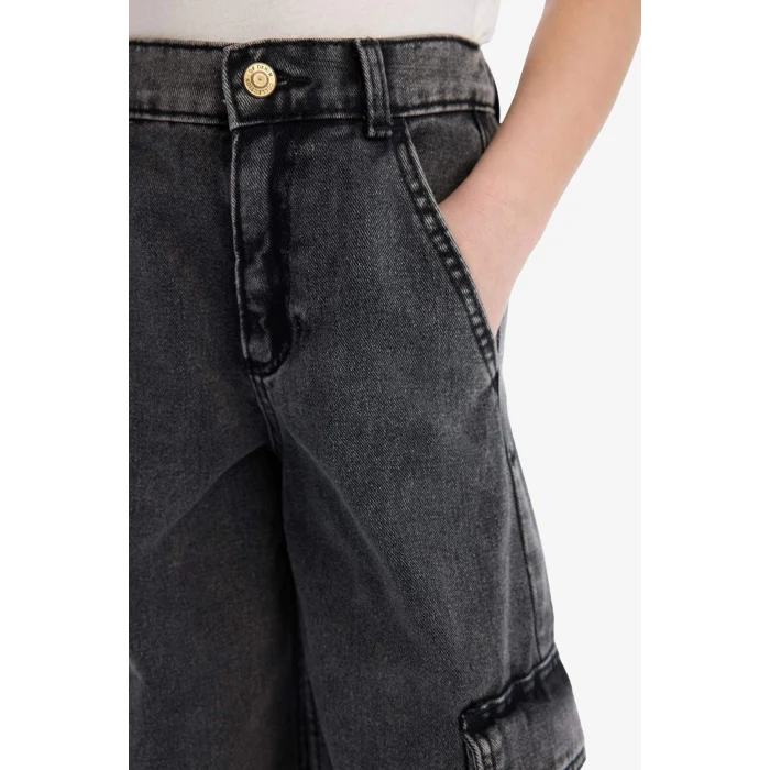 Defacto D7090 DENIM Kız Çocuk Wide Leg Kargo Geniş Bol Paça Pamuklu Jean Pantolon
