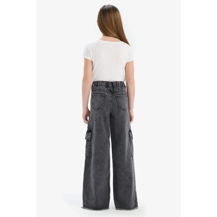 Defacto D7090 DENIM Kız Çocuk Wide Leg Kargo Geniş Bol Paça Pamuklu Jean Pantolon
