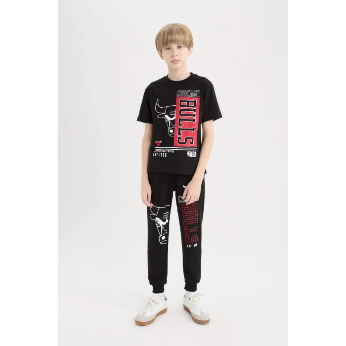 Defacto D9504 Siyah Erkek Çocuk NBA Chicago Bulls Bisiklet Yaka Kısa Kollu Tişört