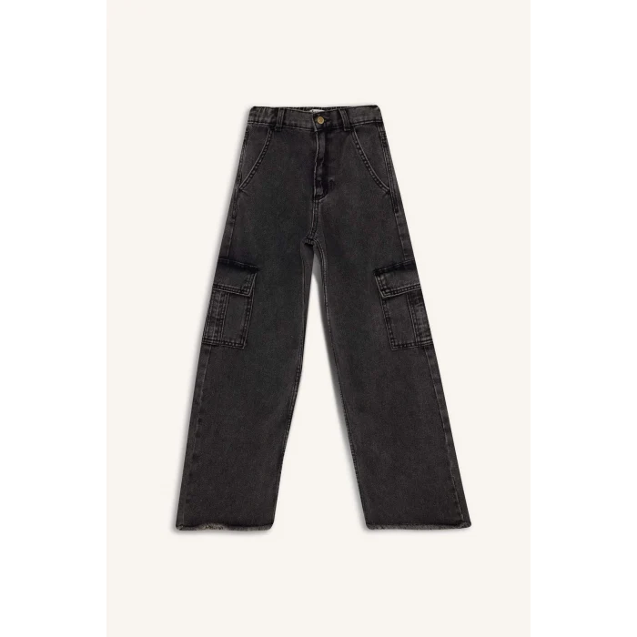 Defacto D7090 DENIM Kız Çocuk Wide Leg Kargo Geniş Bol Paça Pamuklu Jean Pantolon