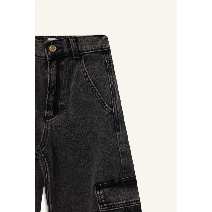 Defacto D7090 DENIM Kız Çocuk Wide Leg Kargo Geniş Bol Paça Pamuklu Jean Pantolon