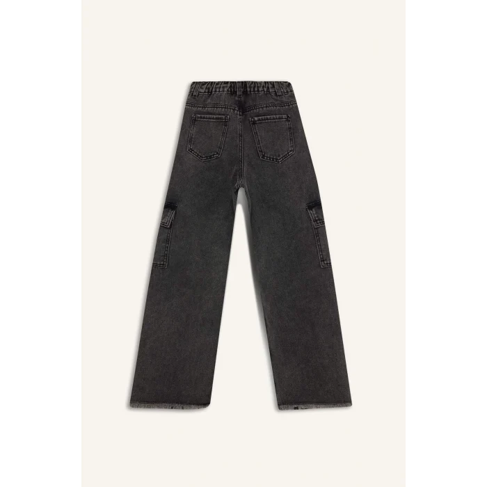 Defacto D7090 DENIM Kız Çocuk Wide Leg Kargo Geniş Bol Paça Pamuklu Jean Pantolon