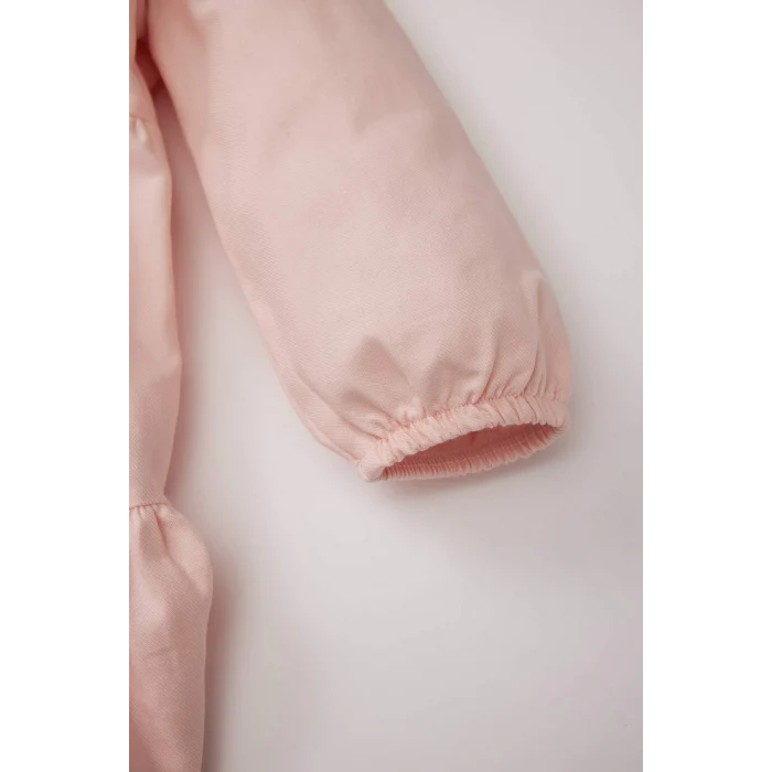 Defacto D9565 Pembe Kız Bebek Bebe Yaka Çiçek Nakışlı Uzun Kollu Twill Elbise