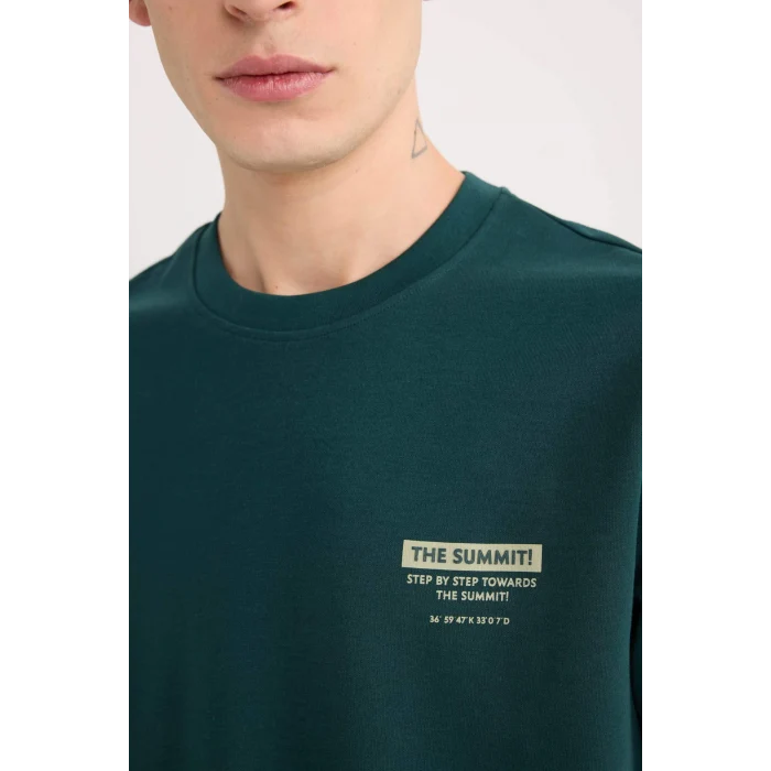 Defacto D5495 Yeşil Regular Fit Bisiklet Yaka Baskılı Kısa Kollu Ağır Kumaş Tişört