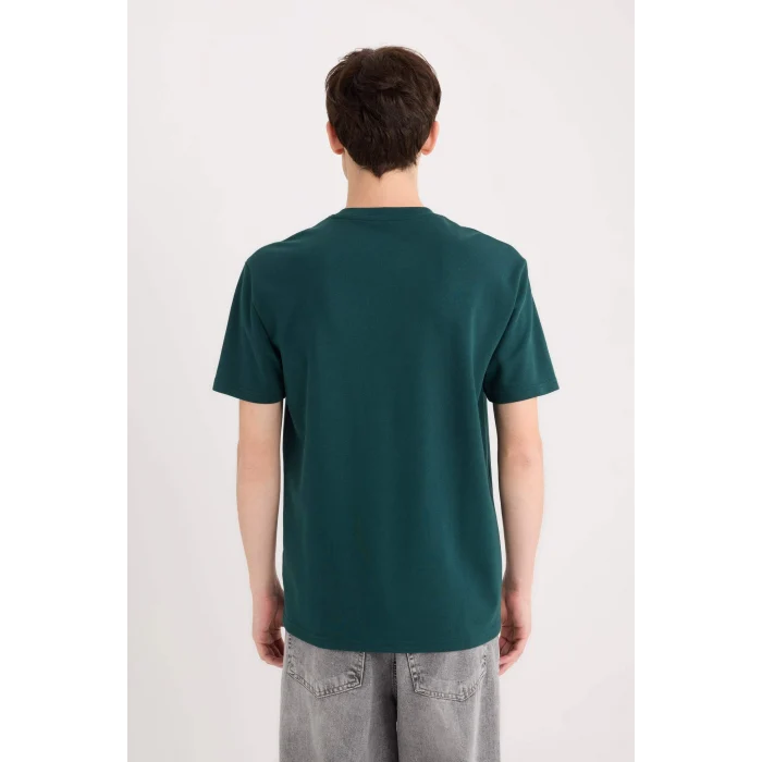 Defacto D5495 Yeşil Regular Fit Bisiklet Yaka Baskılı Kısa Kollu Ağır Kumaş Tişört
