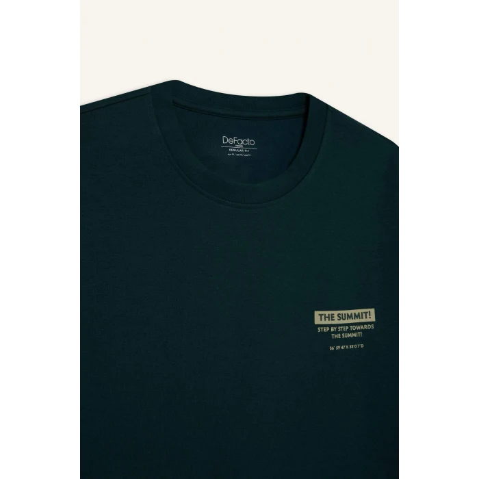 Defacto D5495 Yeşil Regular Fit Bisiklet Yaka Baskılı Kısa Kollu Ağır Kumaş Tişört