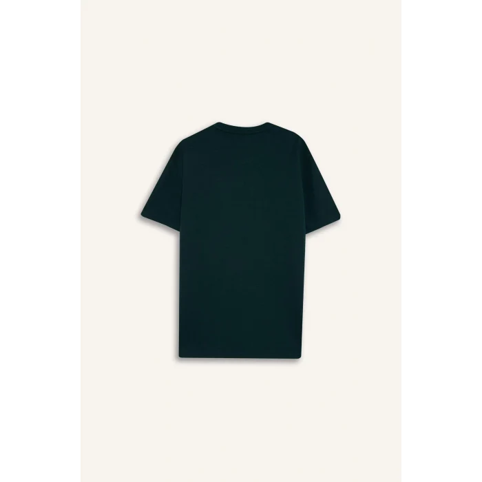 Defacto D5495 Yeşil Regular Fit Bisiklet Yaka Baskılı Kısa Kollu Ağır Kumaş Tişört