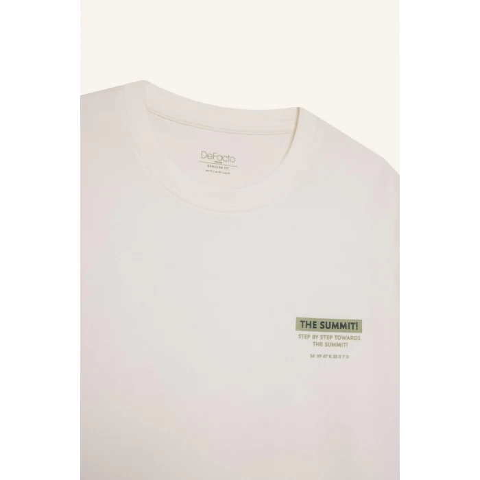 Defacto D7331 Ekru Regular Fit Bisiklet Yaka Sırt Baskılı Kısa Kollu Ağır Kumaş Tişört
