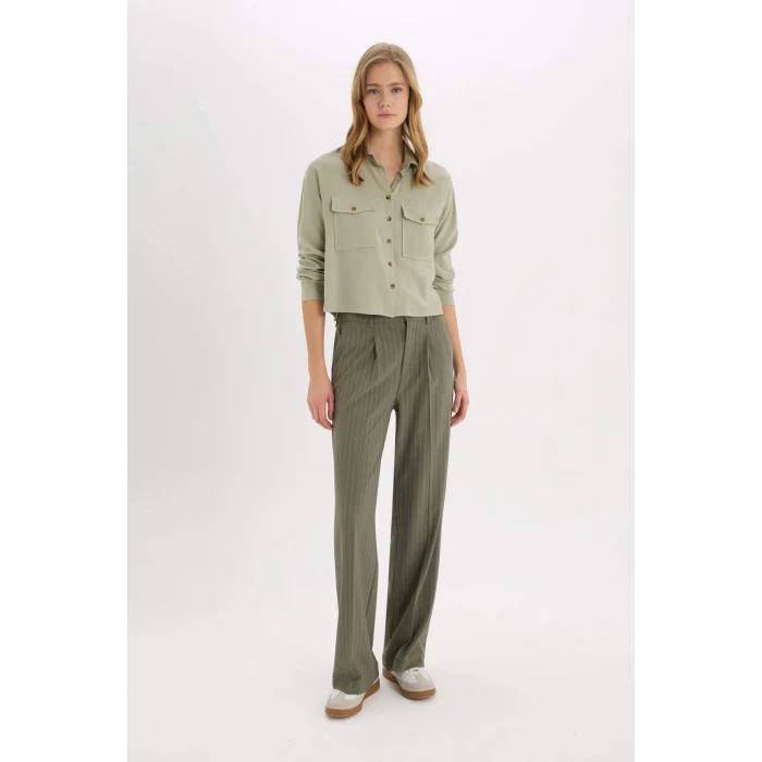 Defacto A5380 Yeşil Regular Fit Viskon Uzun Kollu Gömlek