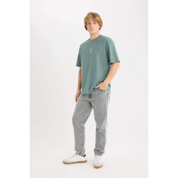 Defacto D9845 Yeşil Batman Boxy Fit Bisiklet Yaka Sırt Baskılı Kısa Kollu Tişört