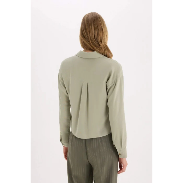 Defacto A5380 Yeşil Regular Fit Viskon Uzun Kollu Gömlek