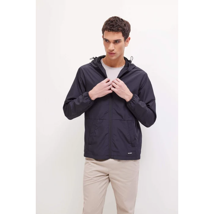 Defacto C5821 Siyah Su İtici Çift Taraflı Slim Fit Dar Kesim Kapüşonlu Fermuarlı Mevsimlik Baharlık Mont