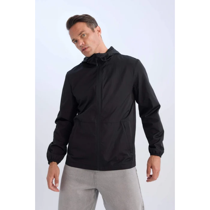 Defacto C5821 Siyah Su İtici Çift Taraflı Slim Fit Dar Kesim Kapüşonlu Fermuarlı Mevsimlik Baharlık Mont