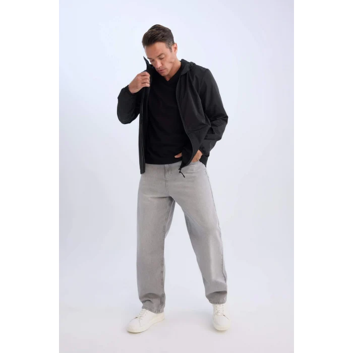 Defacto C5821 Siyah Su İtici Çift Taraflı Slim Fit Dar Kesim Kapüşonlu Fermuarlı Mevsimlik Baharlık Mont