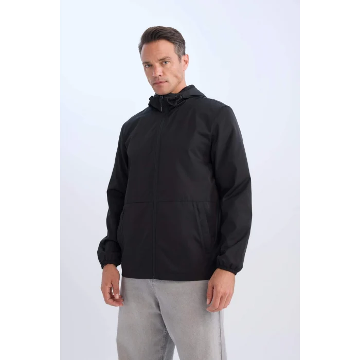 Defacto C5821 Siyah Su İtici Çift Taraflı Slim Fit Dar Kesim Kapüşonlu Fermuarlı Mevsimlik Baharlık Mont