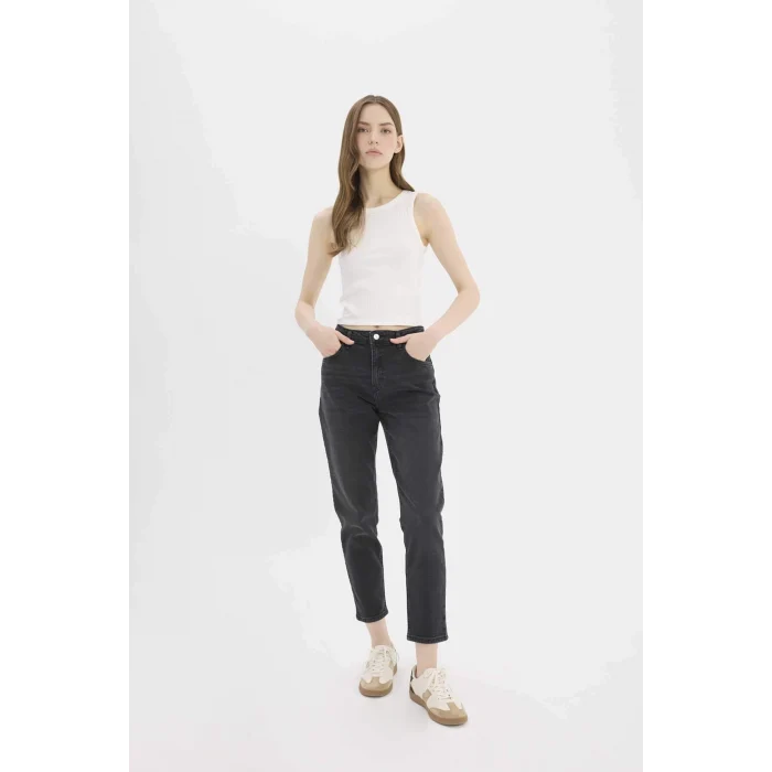 Defacto D7944 DENIM Lina Comfort Mom Normal Bel Düz Paça Jean Kar Yıkamalı Pantolon