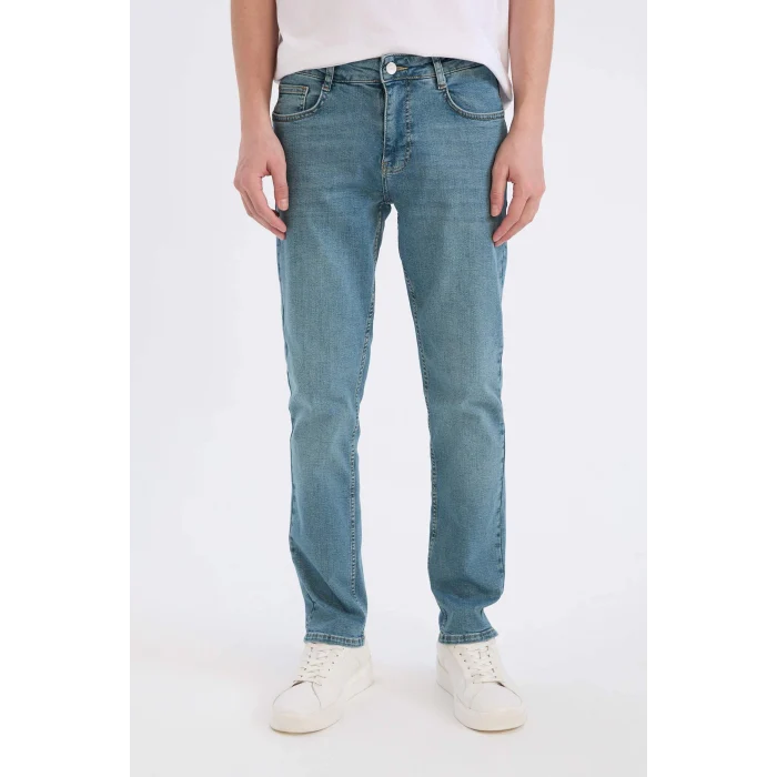 Defacto E3366 Yeşil Pedro Slim Fit Dar Kalıp Normal Bel Dar Paça Jean Pantolon