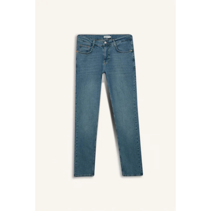 Defacto E3366 Yeşil Pedro Slim Fit Dar Kalıp Normal Bel Dar Paça Jean Pantolon