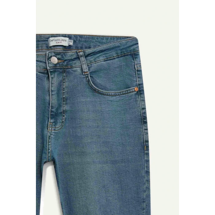 Defacto E3366 Yeşil Pedro Slim Fit Dar Kalıp Normal Bel Dar Paça Jean Pantolon