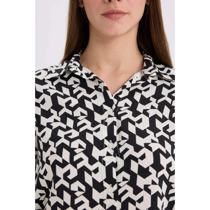 Defacto I8266 Siyah Regular Fit  Baskılı Uzun Kollu Gömlek