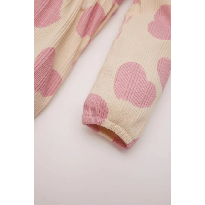 Defacto D9583 Ekru Kız Bebek Desenli Uzun Kollu Fitilli Kaşkorse Elbise