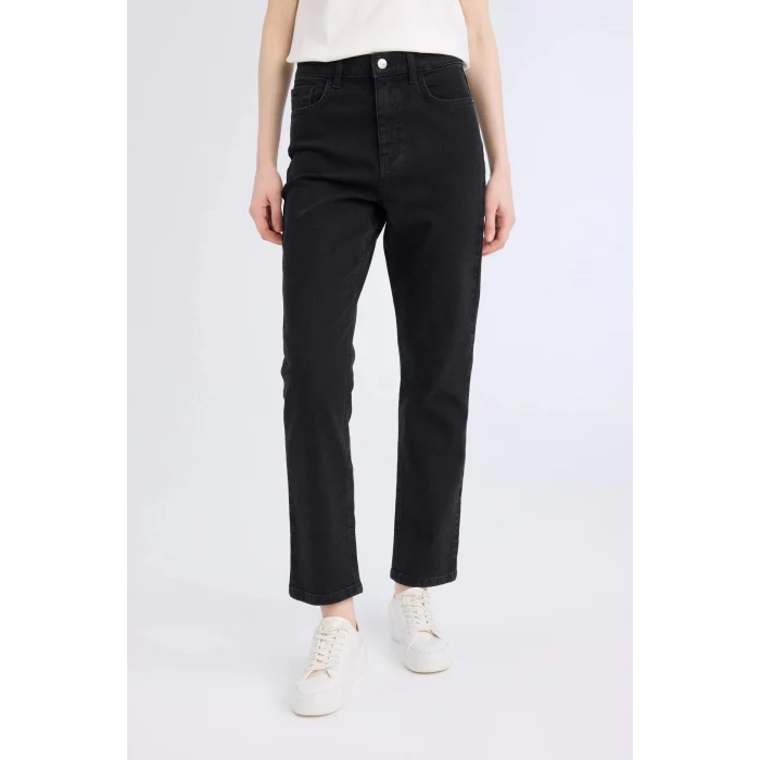 Defacto D8180 Siyah Mary Vintage Straight Fit Yüksek Bel Düz Paça Uzun Jean Pantolon