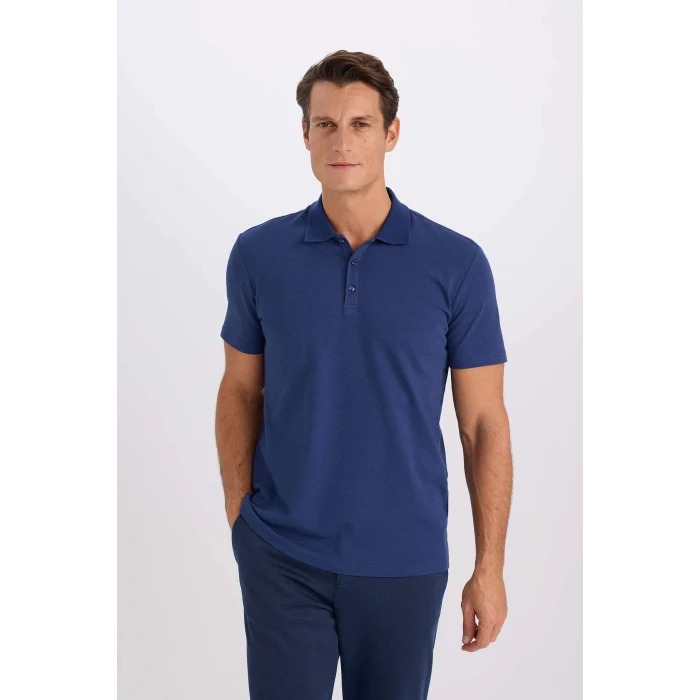 Defacto M6609 İndigo Slim Fit Dar Kesim Basic Düz Kısa Kollu Polo Tişört