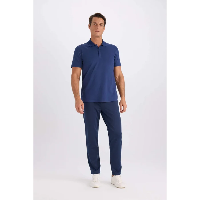 Defacto M6609 İndigo Slim Fit Dar Kesim Basic Düz Kısa Kollu Polo Tişört
